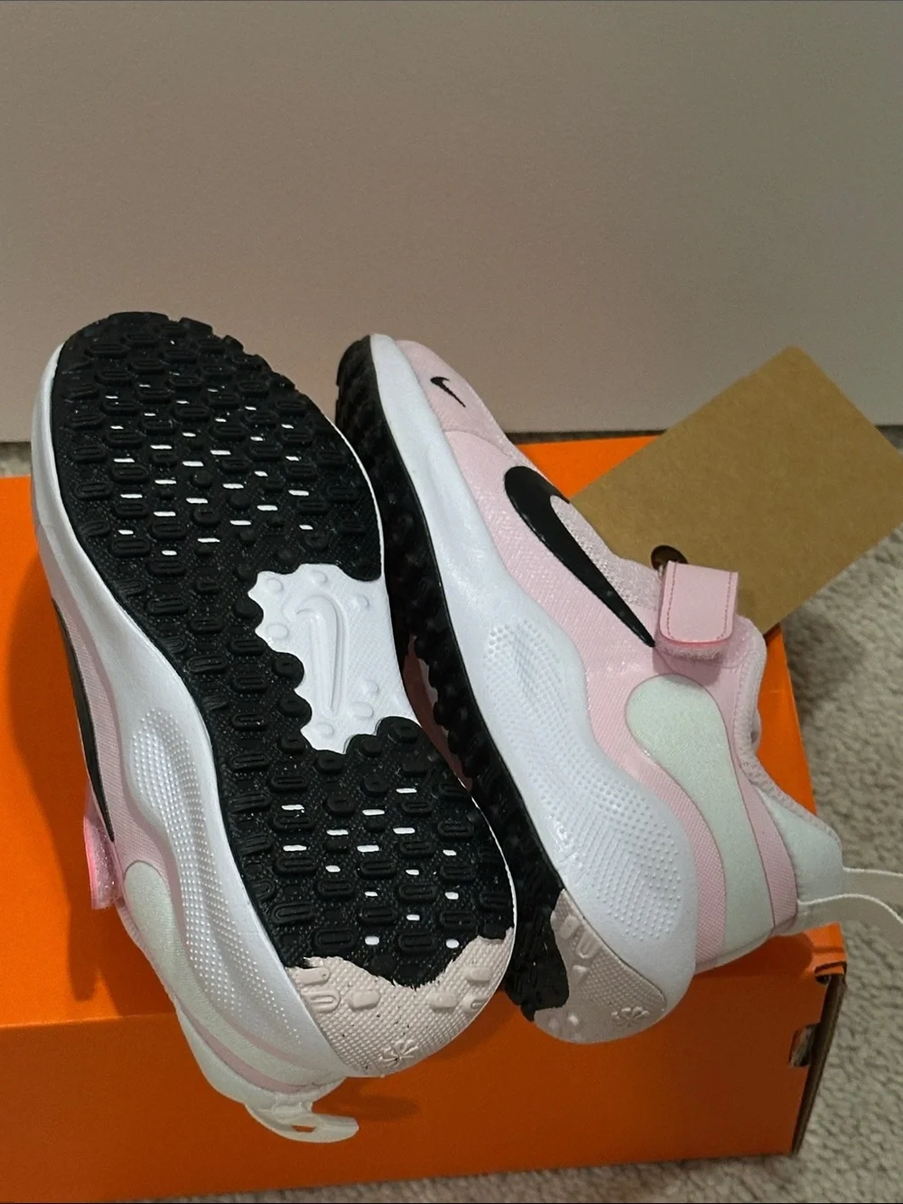 Nike Kids Pink and Black Mesh Hook-and-Loop Sneakers